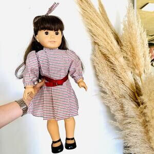 AMERICAN GIRL DOLL Samantha Plaid Red Dress Checkered Dress Shoes Booklet Outfit